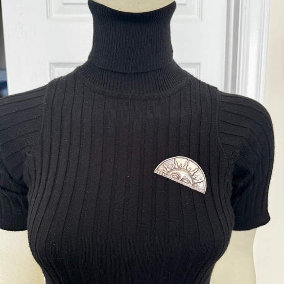 Vintage Sterling Silver Brooch Pin Large Rising Sun 925 - Picture 11 of 12